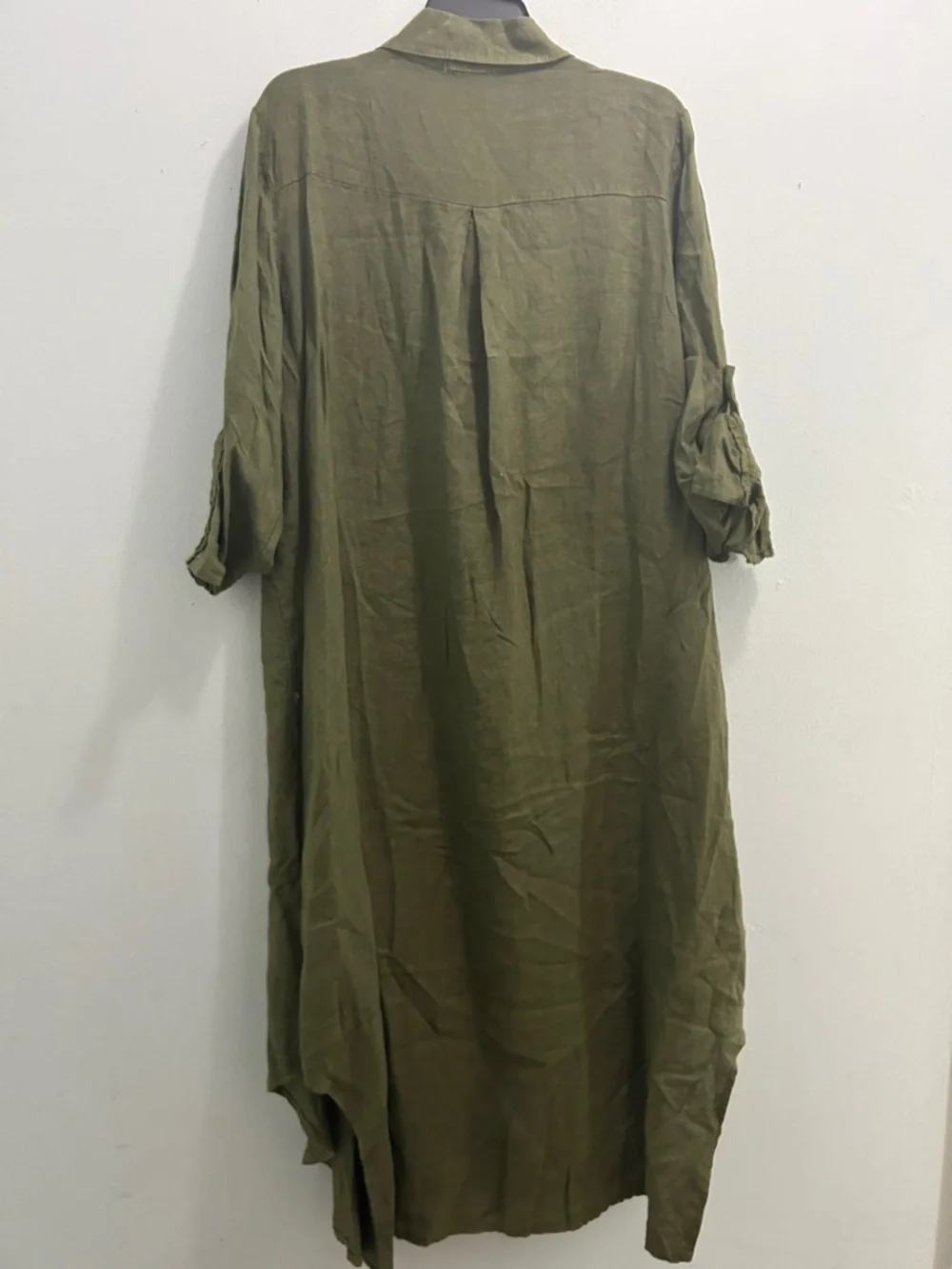 MADE IN ITALY LONG SHIRT 100% linen Shirt Dress PERSIMMON - Picture 3 of 7